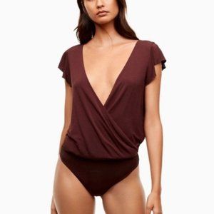 Aritzia Wilfred oxblood double v-neck body suit